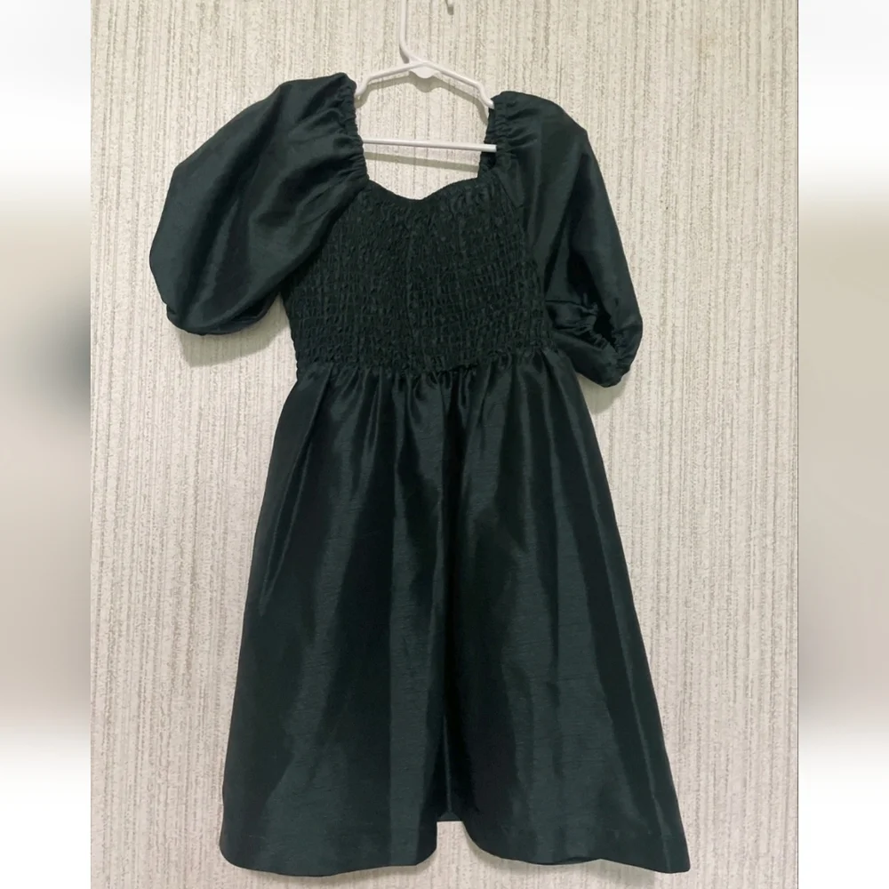 NWT Copper Key Girls Size Small 7 Green Shiny Dress Smocking Christmas